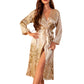 Casual Floral Print Satin Night Robe Long Sleeve V Neck Sleep Robe With Belt