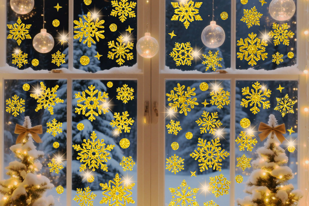 Christmas Window Clings Snowflakes Static Stickers Gold Silver for Holiday Decorations