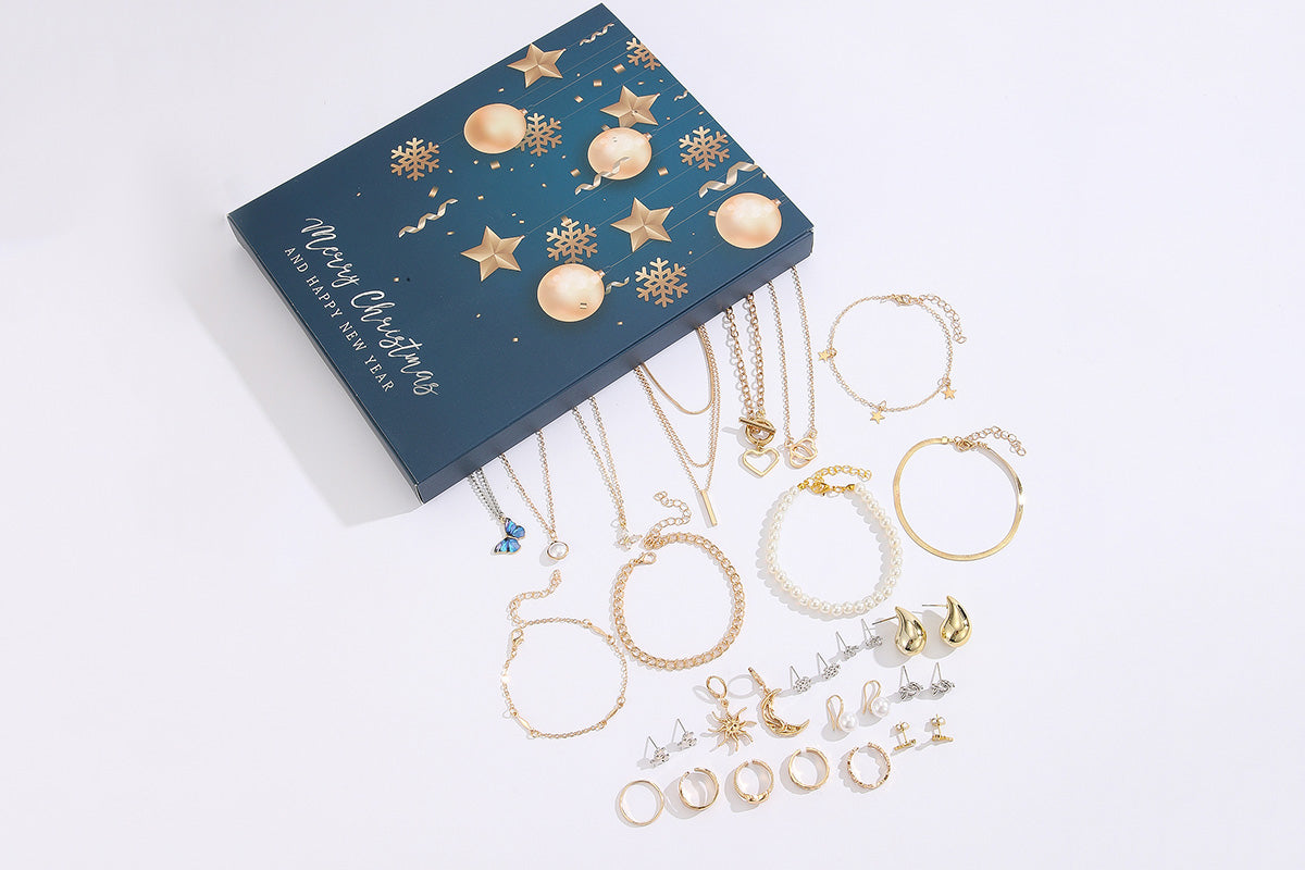 24PCS Christmas Jewelry Advent Calendar Bracelet Necklace Ring Earrings Set