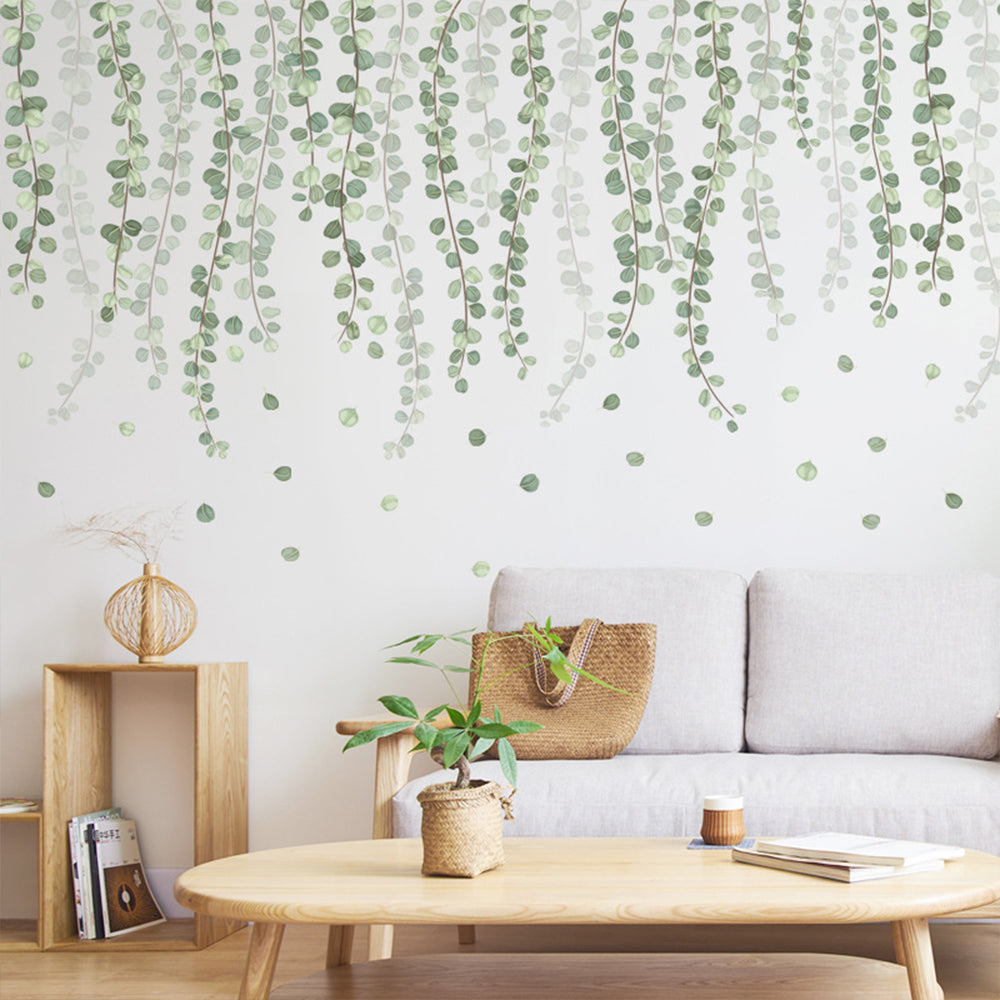 2Pcs Green  Plant Leaves Wall Sticker Self-adhesive Home Decor
