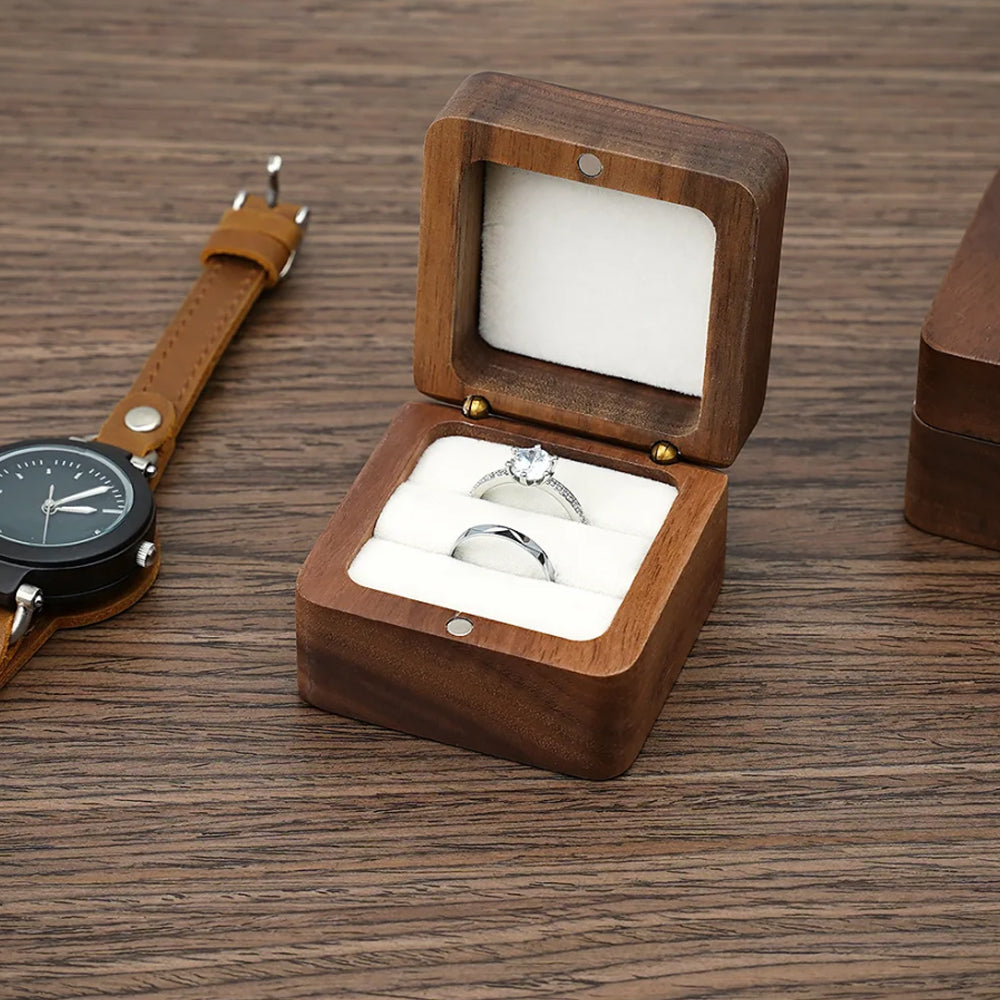 Double Holes Ring Storage Wooden Box for Jewelry Display