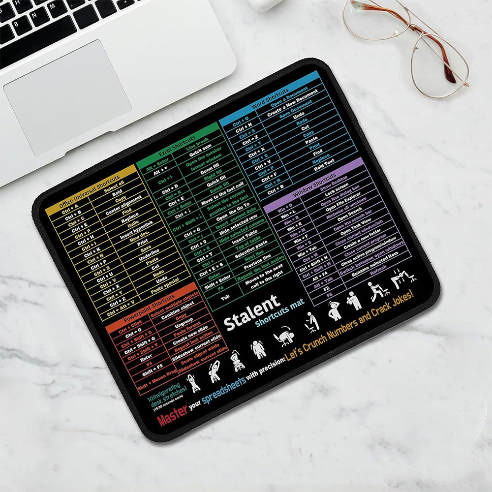 Portable Computer Mouse Pad with Excel Word PowerPoint Windows Shortcuts