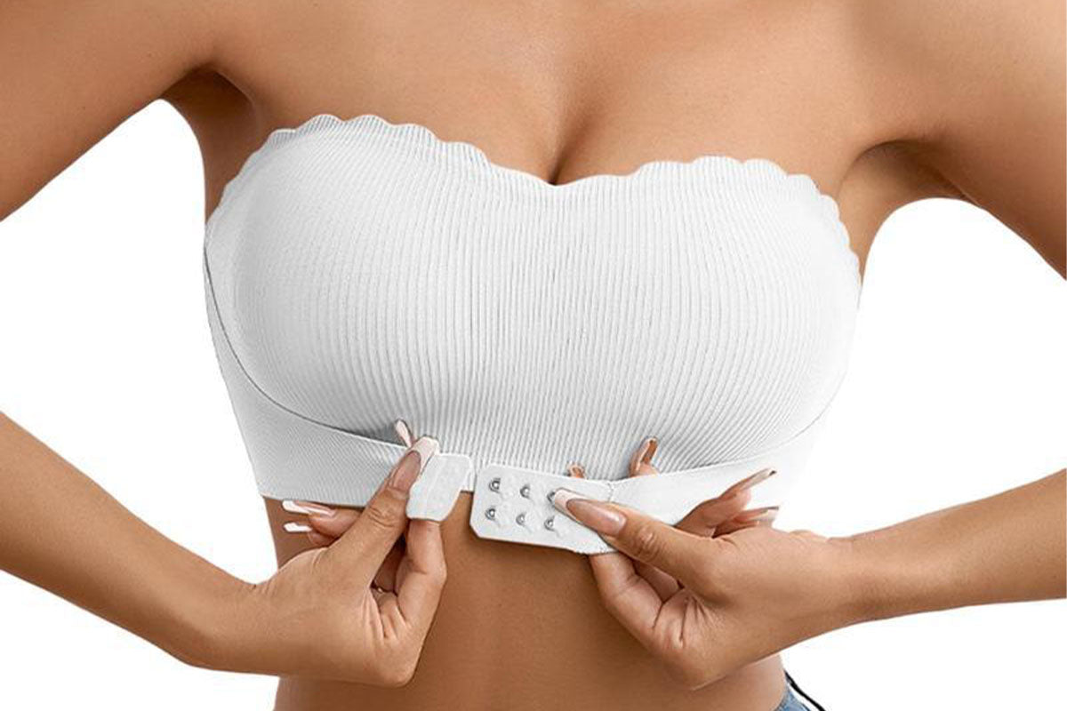 2Pcs Women's No Padding Bandeau Bra Strapless Front Closure Bra