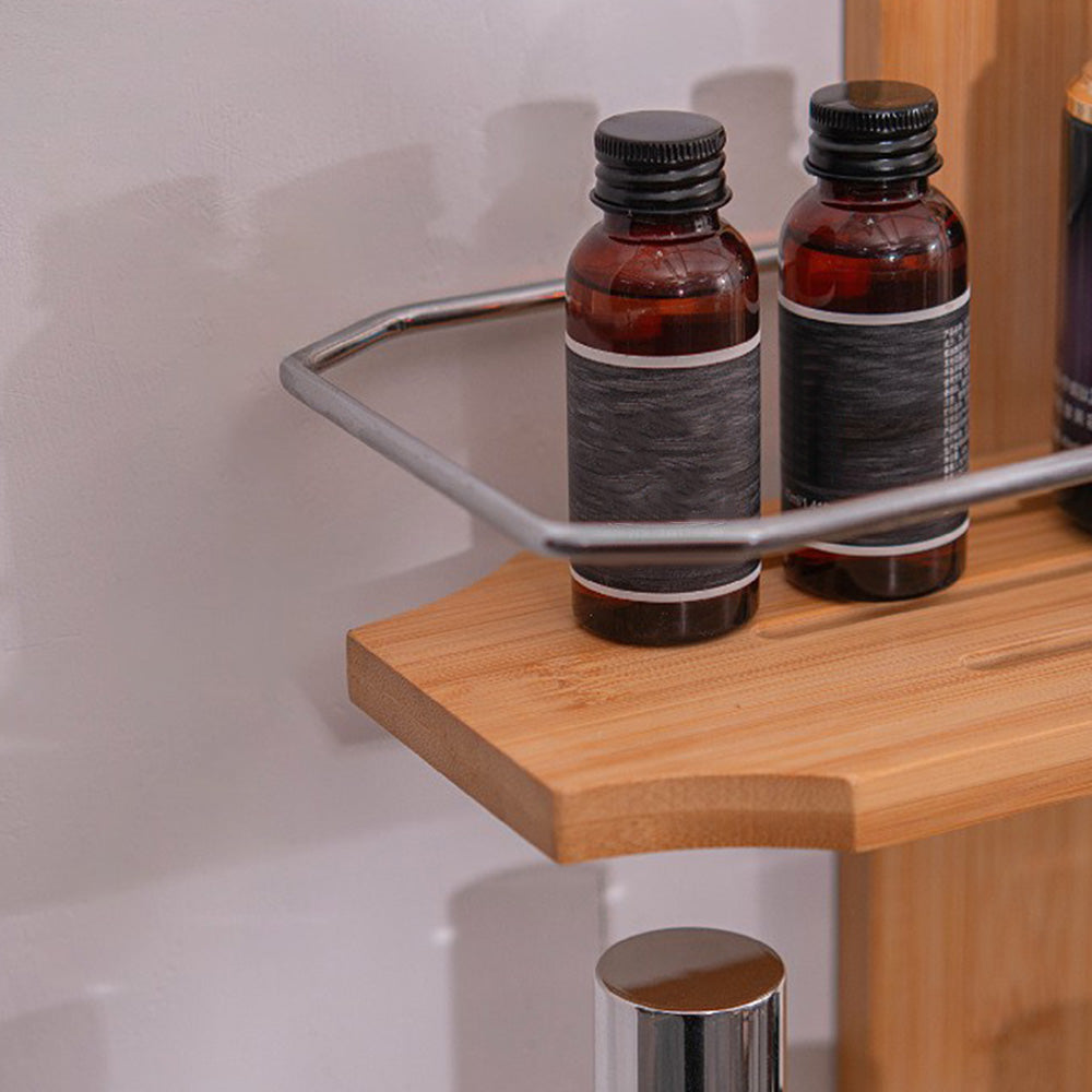 2 Tier Bamboo Shower Caddy with Drain Holes Hanging Organizer for Bathroom