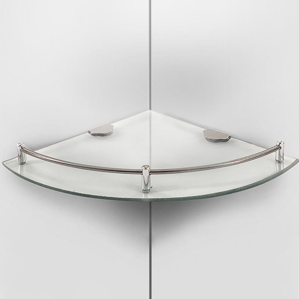 2XGlass Corner Bathroom Shelf with Stainless Steel Guard Rail