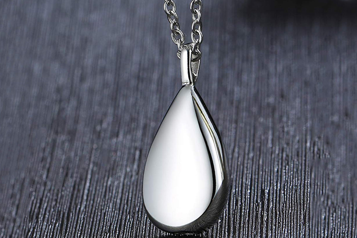 Stainless Steel Teardrop Cremation Pendant Water Drop Tear Shaped Keepsake Necklace