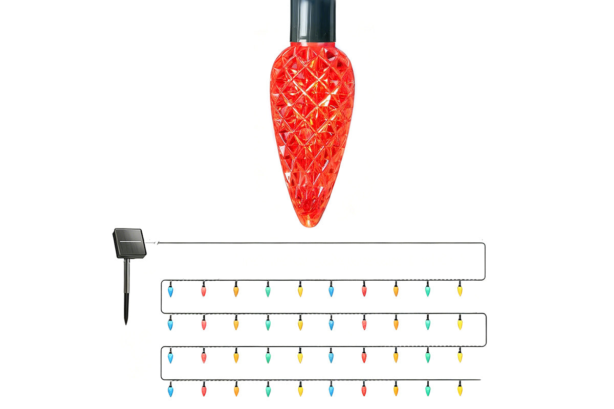 7M Solar Strawberry String Lights Waterproof Christmas Indoor Outdoor LED Holiday Decor