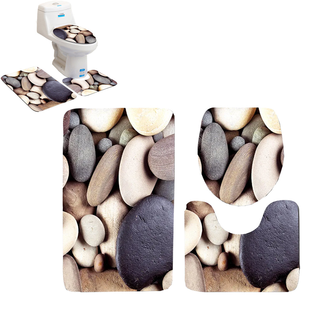 3Pcs Non-Slip Rug Bath Mat Bathroom Contour Toilet Seat Lid Cover Set