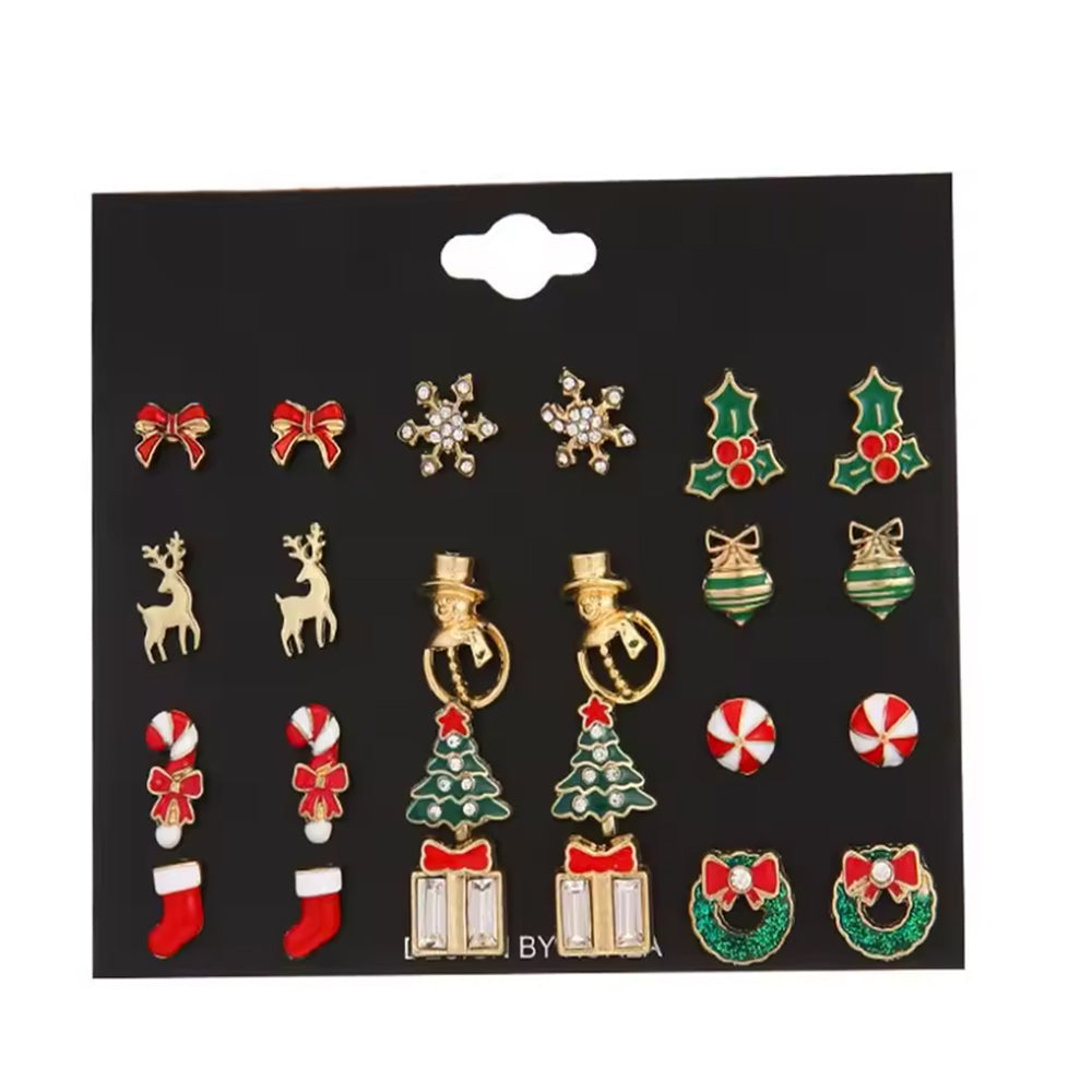 12 Pairs Christmas Earrings Set Festive Stud Earrings