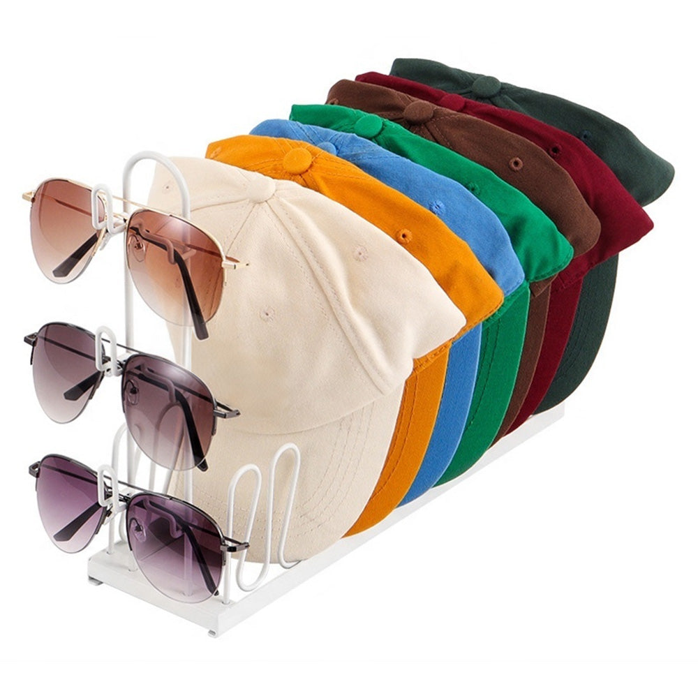 2 Pack Metal Hat Organizer Racks for 8 Caps and 3 Glasses Each