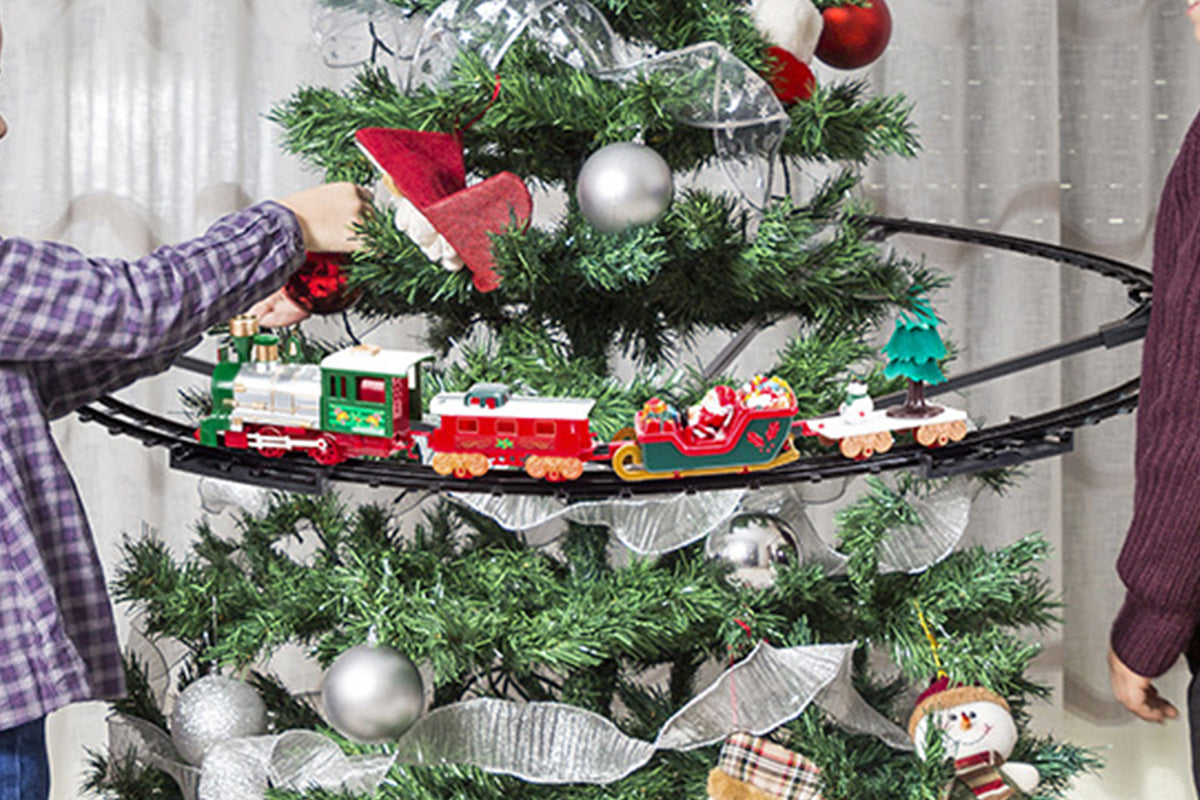 Hanging Christmas Train Set Toy with Lights Music and Track for Little Ones
