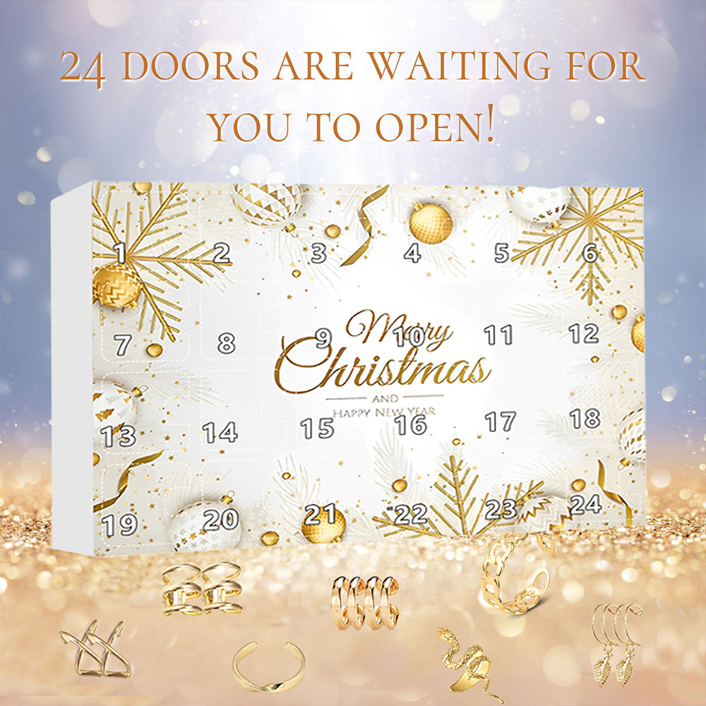Jewellery Advent Calendar 24 Day Countdown Christmas Calendar with Gold Necklace Rings Earrings Bracelet Gift Set