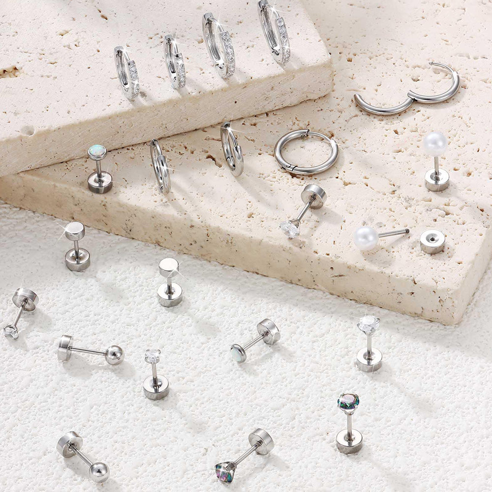11Pairs Hypoallergenic Stud Hoop Earrings for Women Trendy Silver Hoops Cartilage Earring Stacks Set