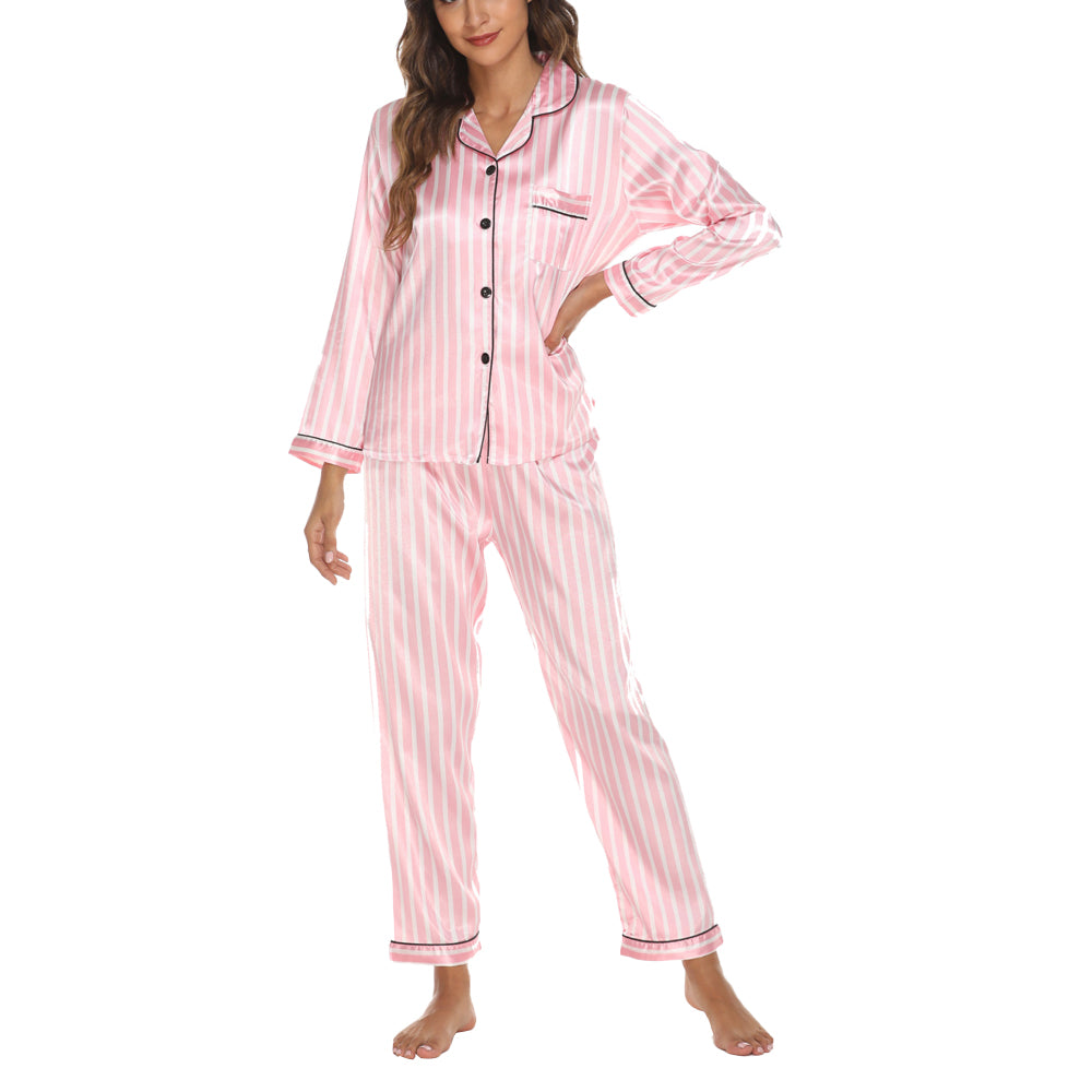 Print Satin Pyjamas Set-Stripes