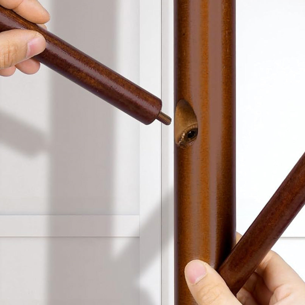 Solid Wood Freestanding Coat Rack with 8 Hooks Tripod Base for Bedroom Entryway