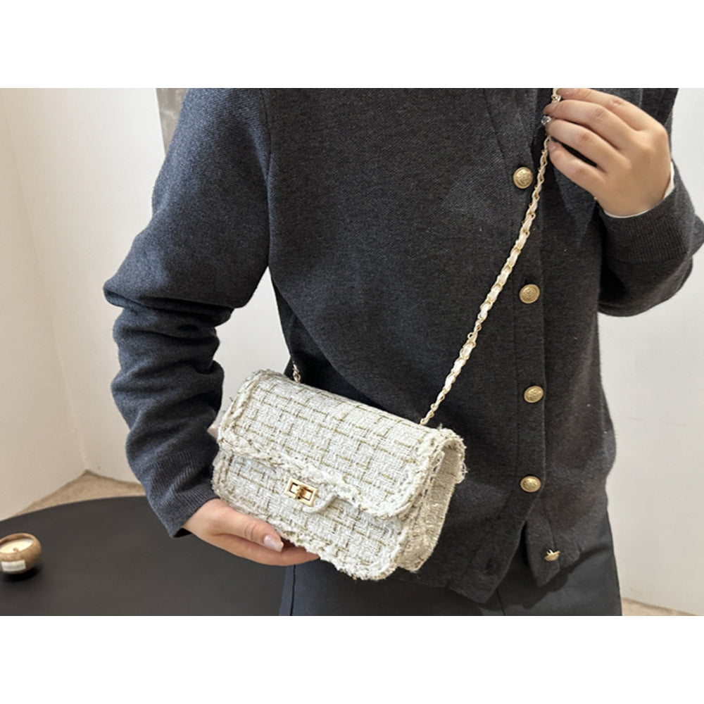 Tweed Chain Strap Crossbody Bag and Luxury Inspired Shoulder Purse for Women