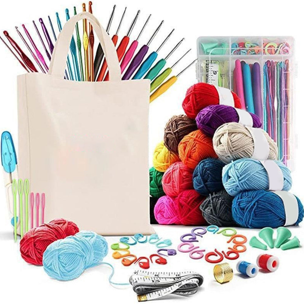 73Pcs Crochet Knitting Needles Yarn Balls and Tote Bag Set