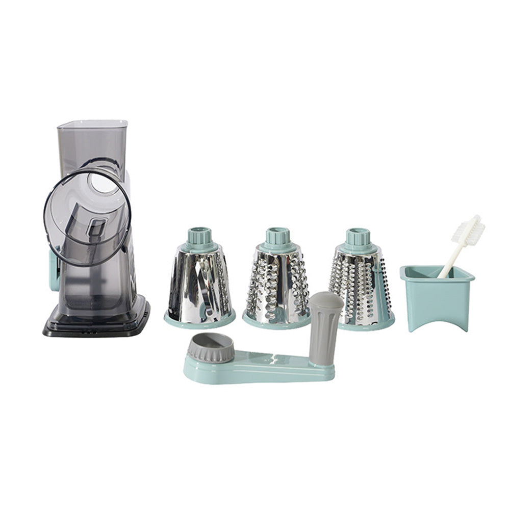 Rotary Vegetable Chopper 3-Blade Cylinder Hand-Cranked Slicer Shredder Grater
