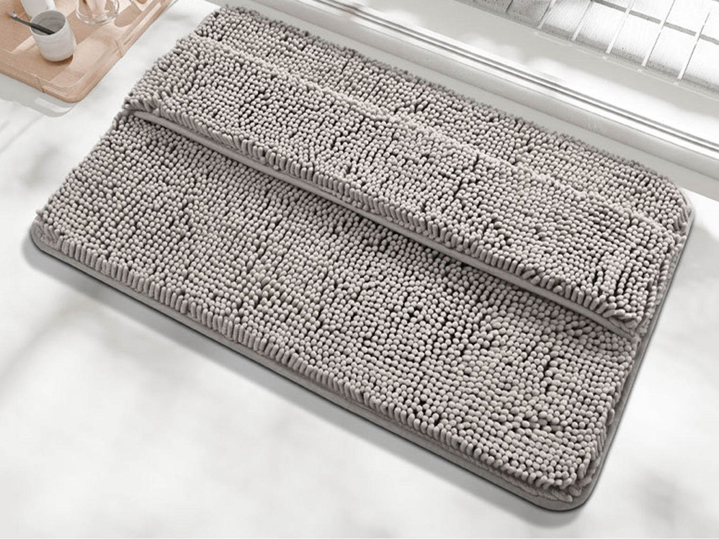 Two Layers Bath Mat 40x60cm Thick Soft Absorbent Chenille Bath Rug Mat