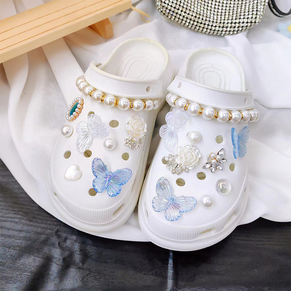 Set of Vintage Butterfly Flower Pearl Chain Decoration for Croc Shoes