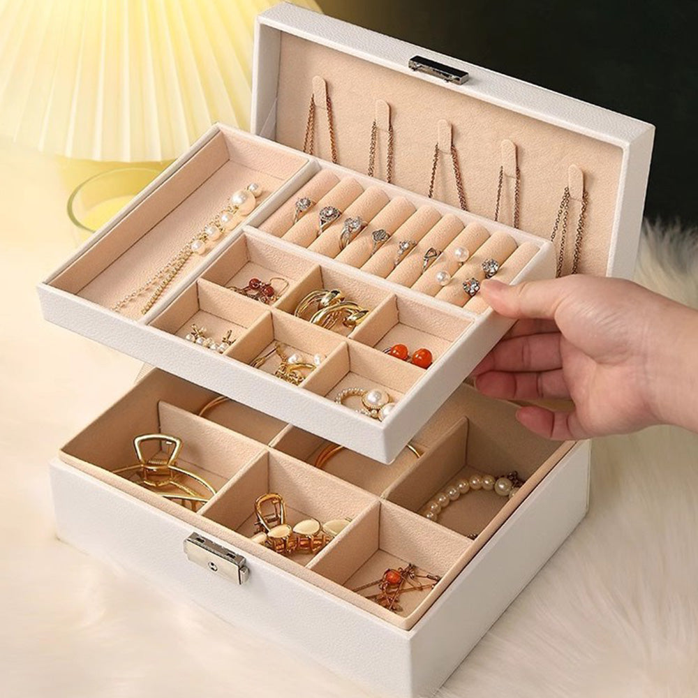 Jewellery Organiser Case Box Holder Storage Earring Ring Display with Lock and Key