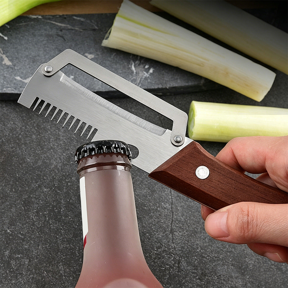 Multi-Functional Vegetable Peeler Stainless Steel Blade with Wooden Handle and Bottle Opener
