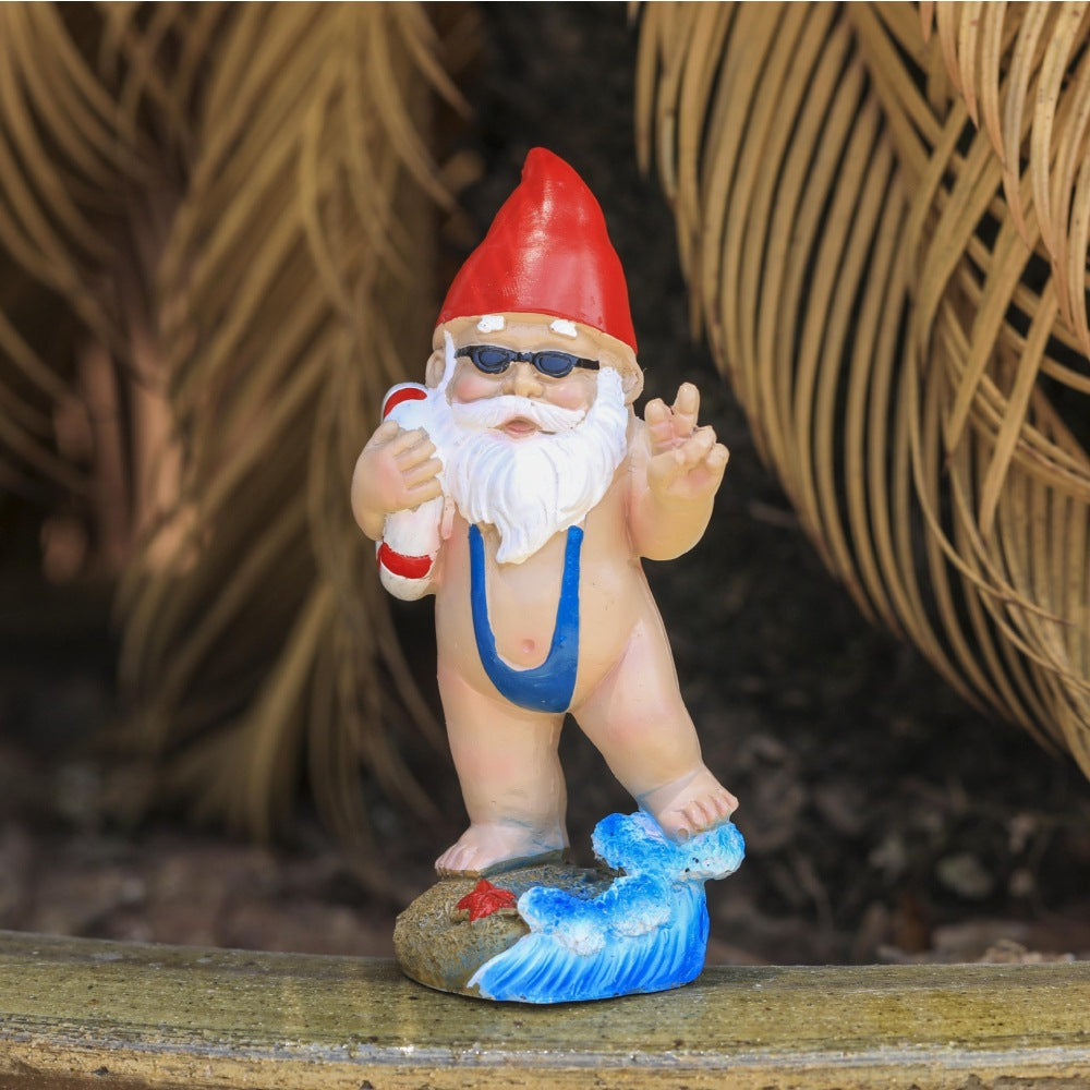 Surfing Gnome Statue Decor for Garden