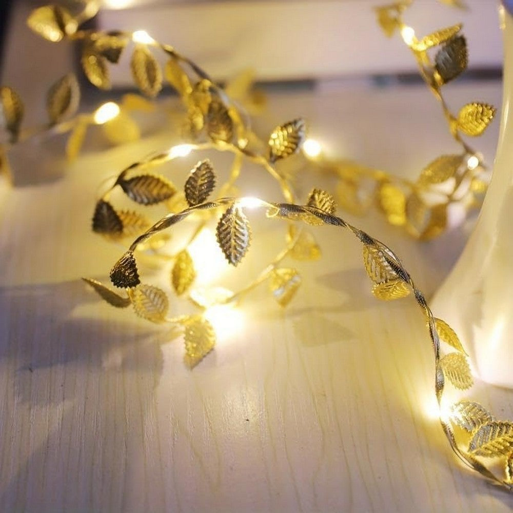 2M 20LEDs Golden Leaves String Lights for Home Xmas Wedding Decor