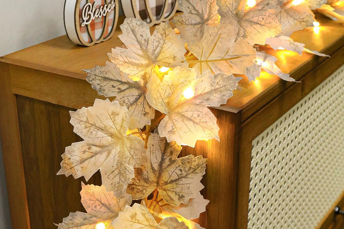 LED Maple Leaves Garland with Lights Fall Decorations for Home Christmas