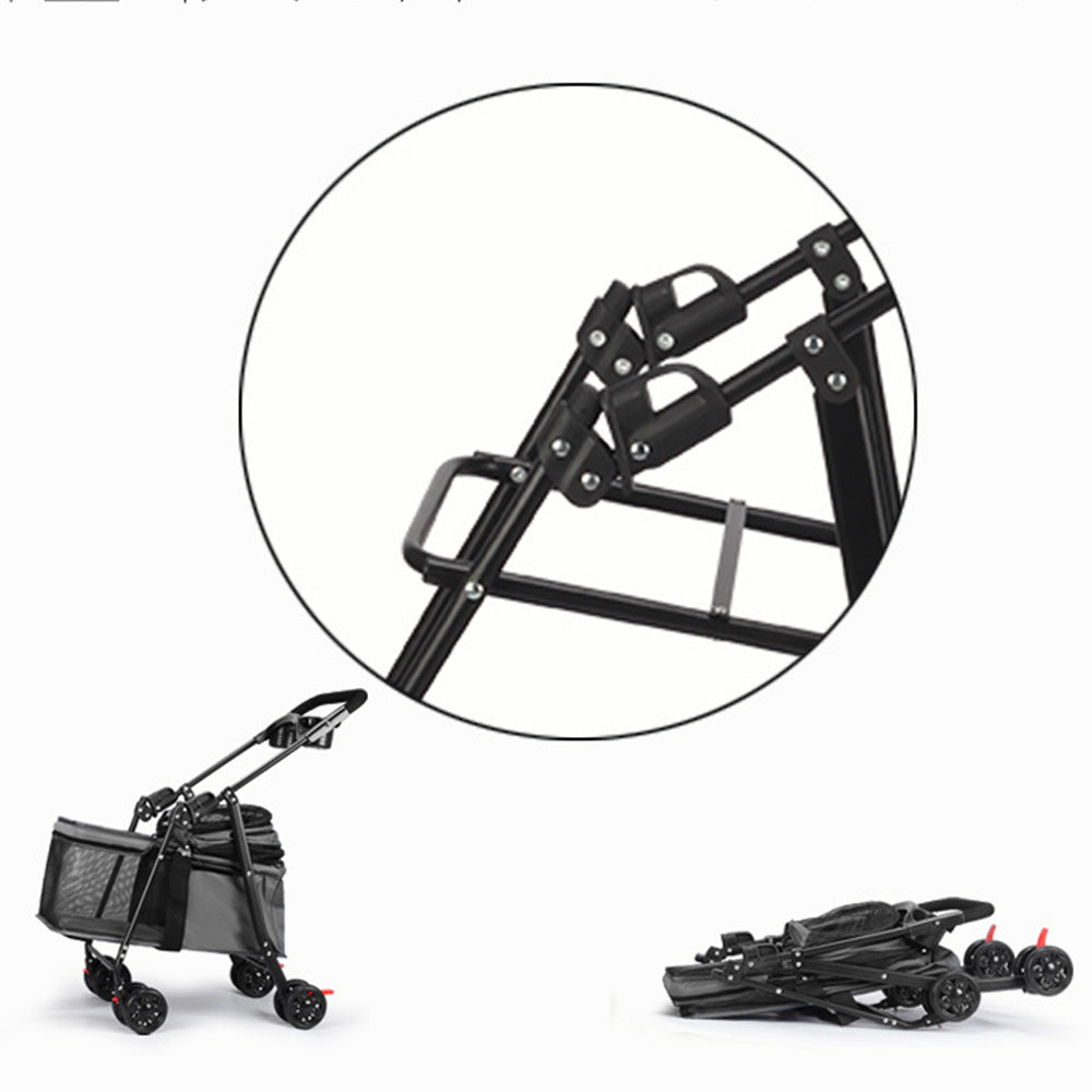 Pet Stroller Cat Small Dog Cage Stroller Travel Folding Carrier Pushchair with Breathable Mesh Cup Holder