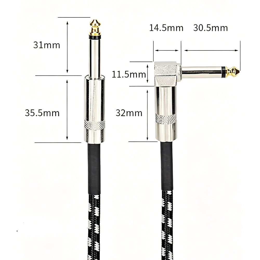 3m Guitar Cable 6.35mm Right Angle to Straight Instrument Cord for Bass Amp
