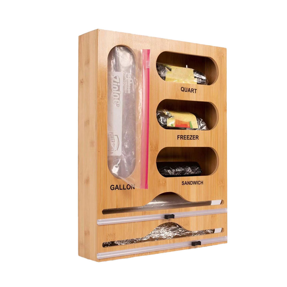 6-in-1 Foil and Plastic Wrap Dispenser Bag Food Baggie Organizer with Cutter