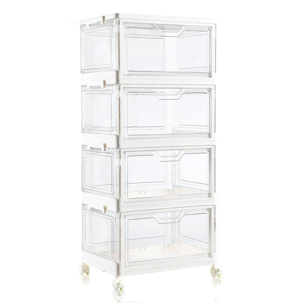 4 Tier Clear Storage Bins with Lids Stackable Plastic Bins with Wheels for Closet Bedroom Living Room