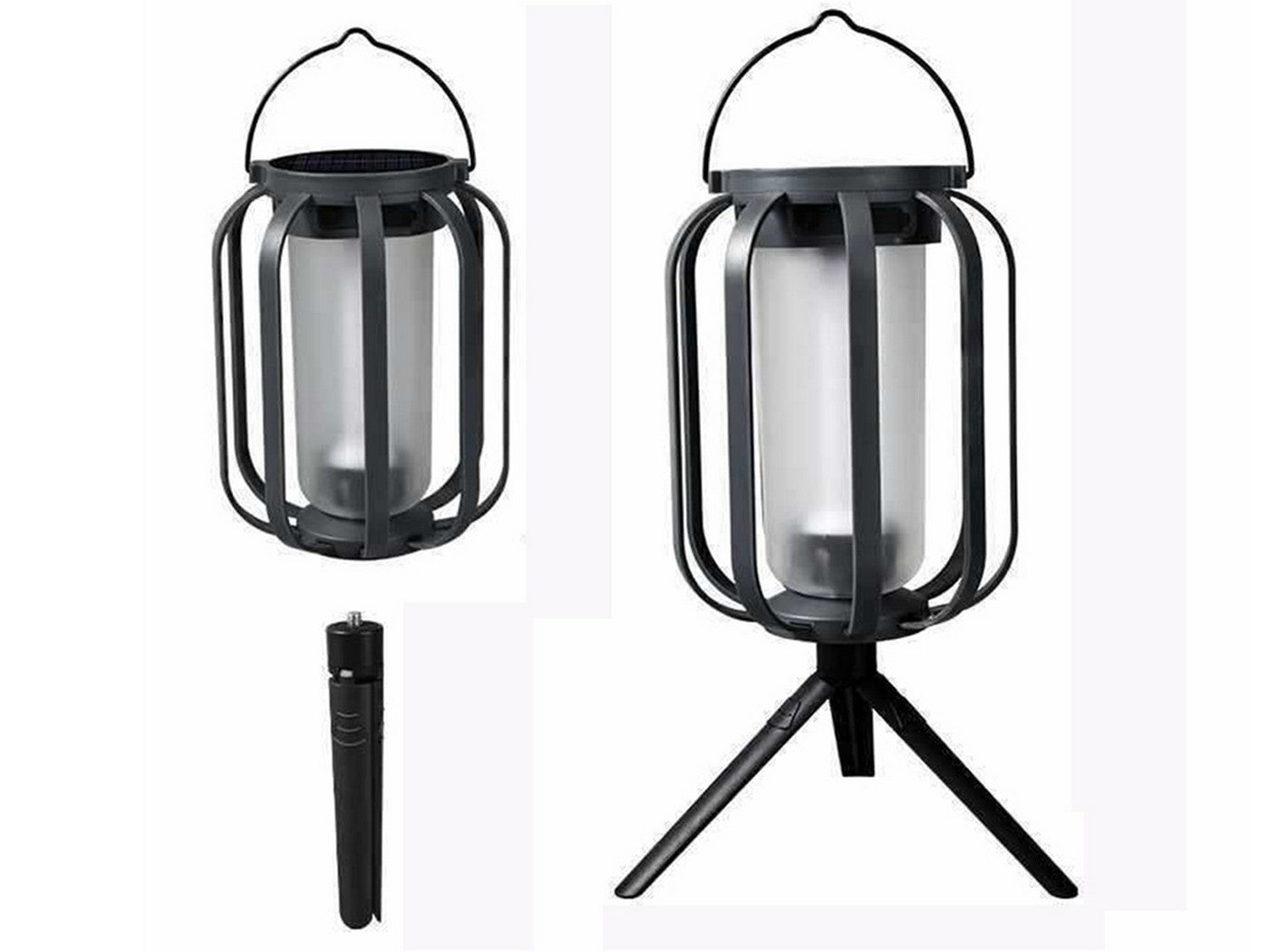 Solar Lantern with Tripod Flickering Flame Solar Outdoor Lights 4 Lighting Modes