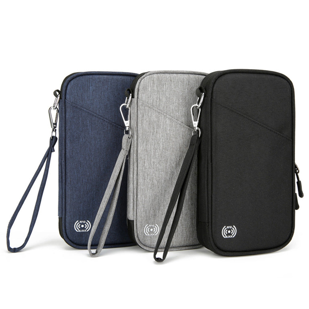 Passport Holder Family RFID Travel Document Organizer With Zipper-Black
