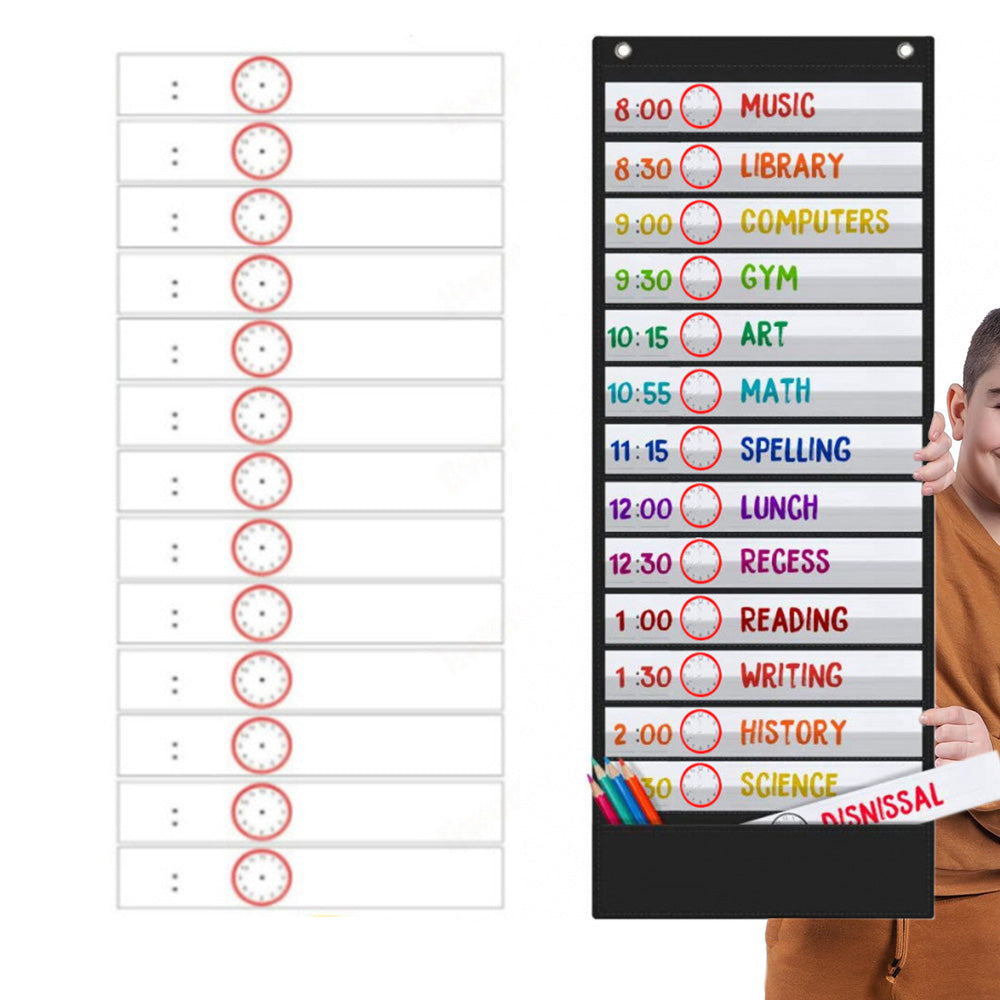 90x33cm Wall Time Management Card Organizer with 14 Dry Erase Cards
