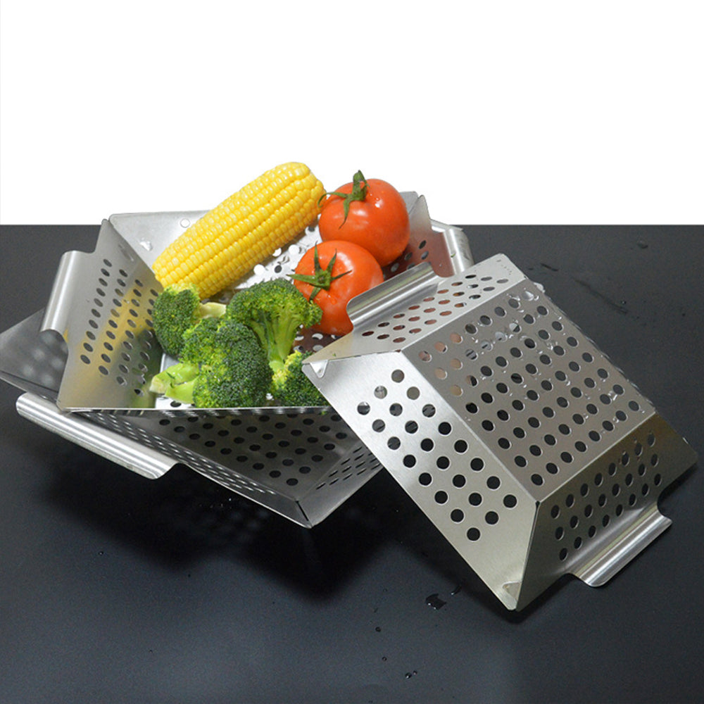 Vegetable Grill Basket Stainless Steel Barbecue Wok Pan Tray for Grilling