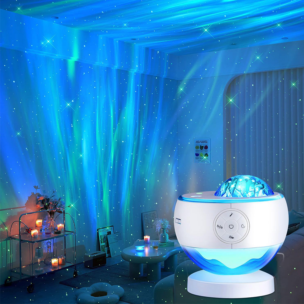 Rechargeable Northern Lights Aurora Projector with Bluetooth Speaker 16 Light Colors for Car Home Camping