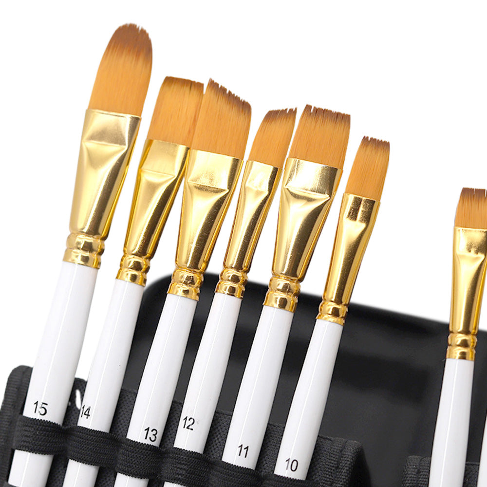 15Pcs Artist Watercolour Oil Paint Brushes Set with Sponge and Scraper