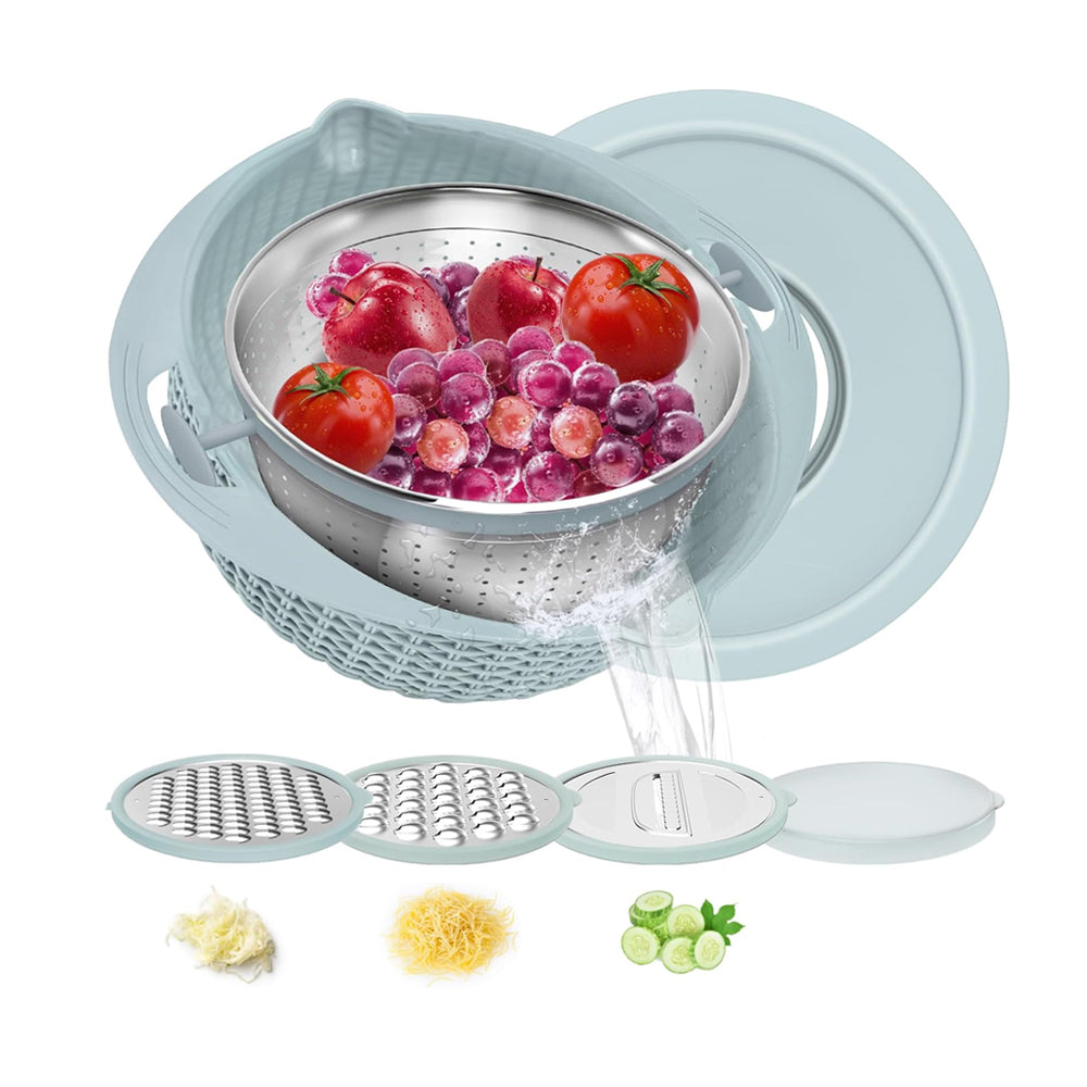 4 In 1 Double-layer Rotatable Colander Bowl Set with Lid and 3 Blades