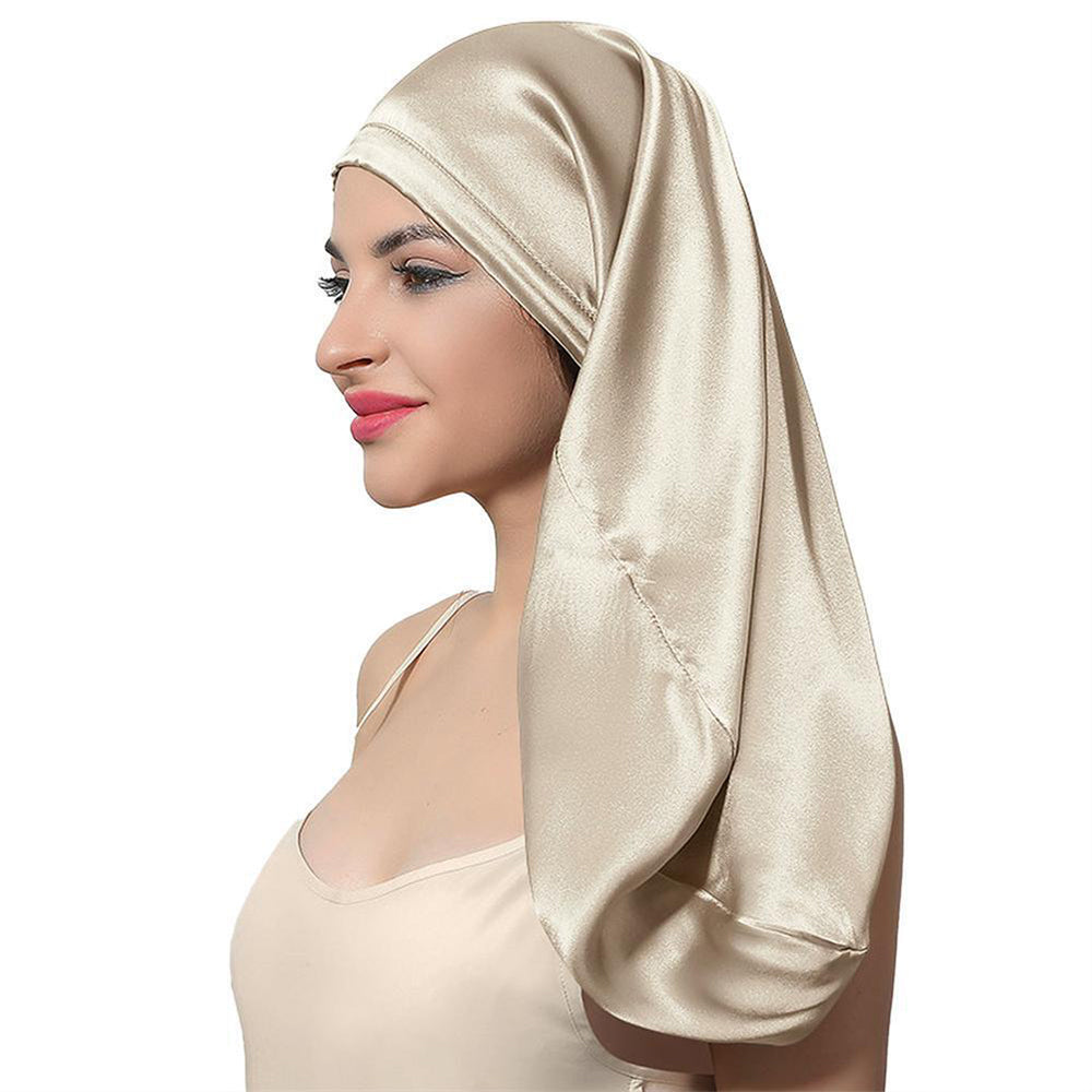 Extra Long 100%Silk Bonnet Sleep Cap Long Satin Night Cap
