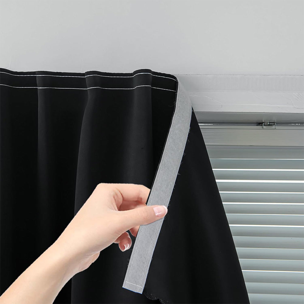 Blackout Curtains No Drill Adhesive Curtains for Bedroom Living Room Office-Black