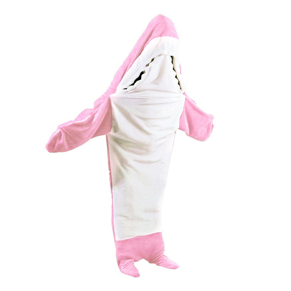 Pink Flannel Wearable Shark Hoodie Blanket