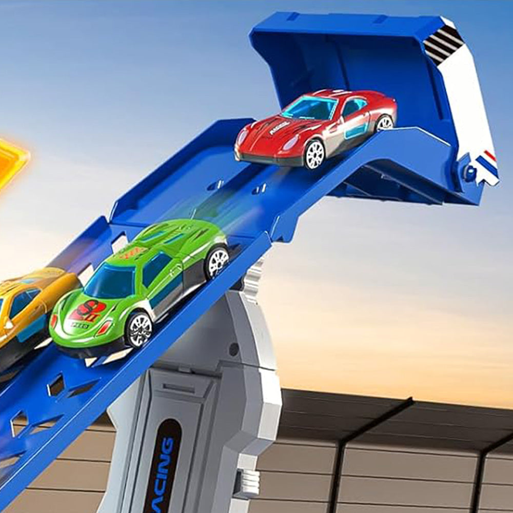 Large Dual Track Transporter Truck Toy Set with 6 Alloy Racing Cars