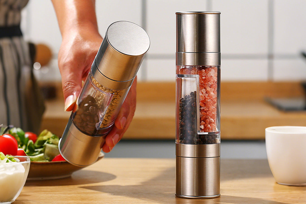2 in 1 Stainless Steel Manual Salt and Pepper Grinder Adjustable Spice Mill for Kitchen