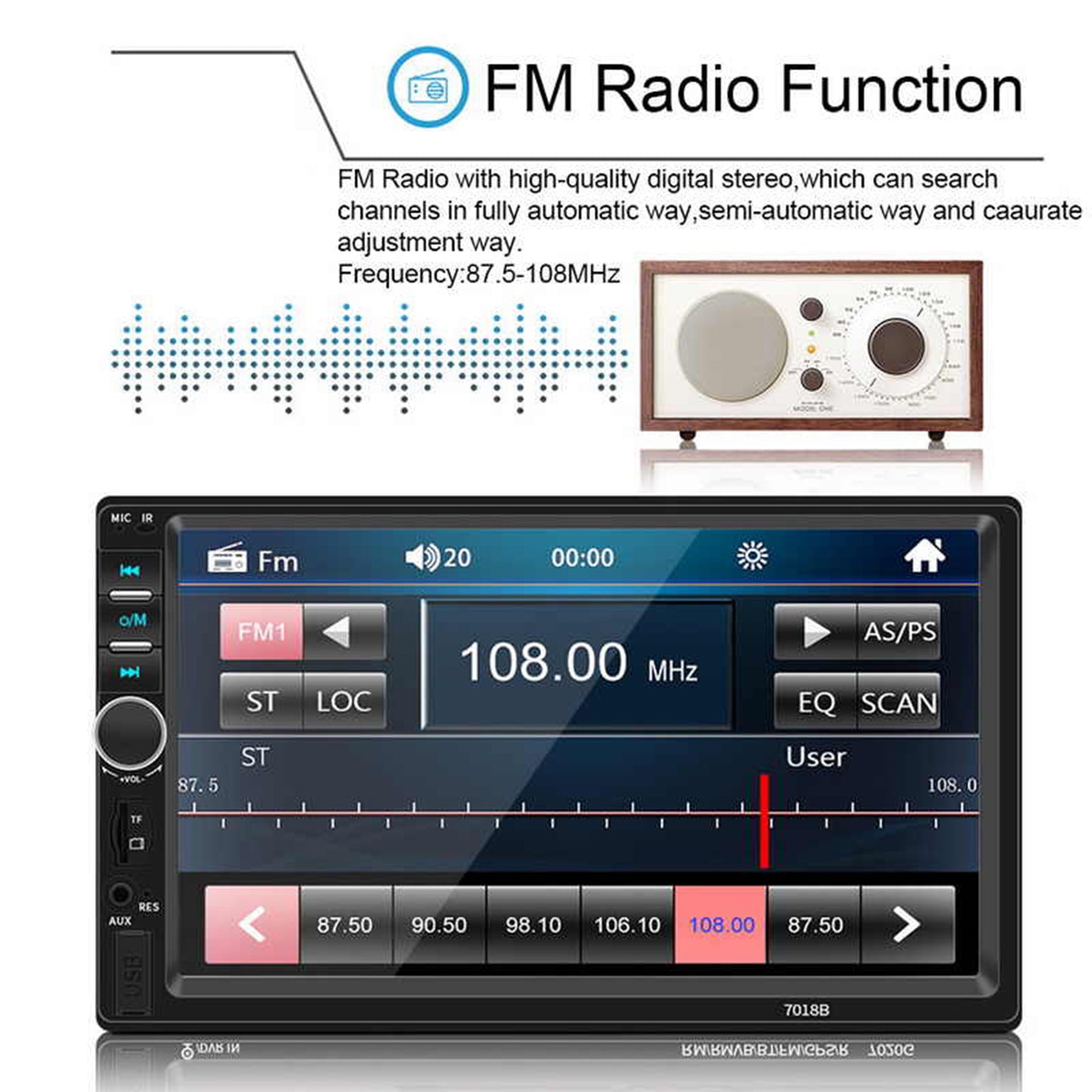 7-inch Touch Screen Bluetooth Double din Car Stereo Radio Compatible with Carplay/Android with Rear View Camera Remote