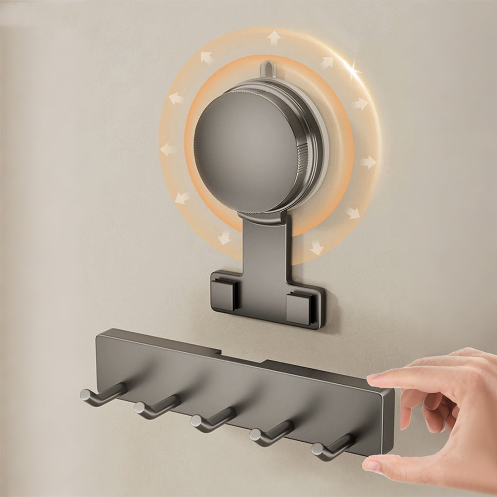 5 Hook Suction Cup Towel Rack Wall Mounted No Drill Bathroom Holder for Shower