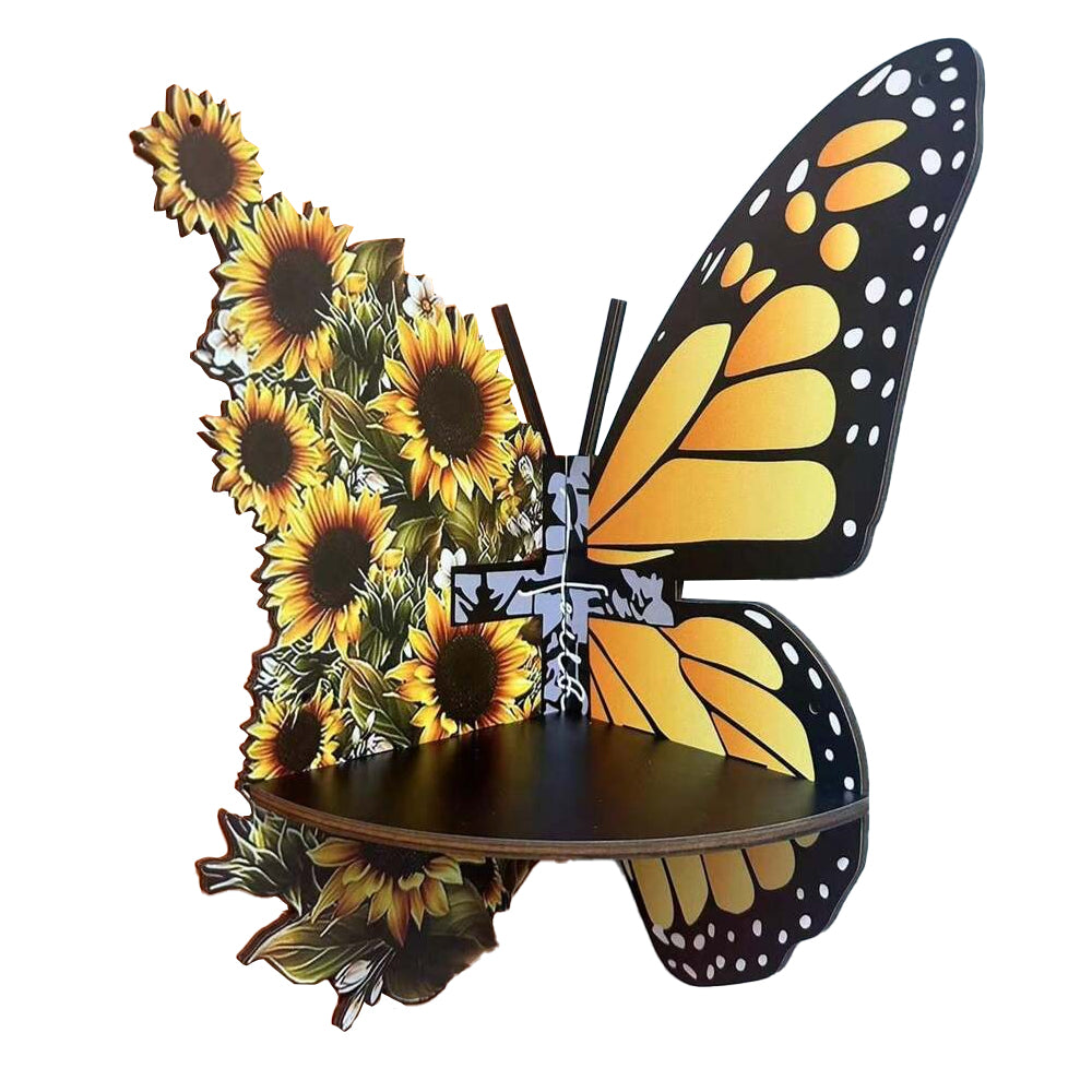 2Pcs Wooden Wall Corner Shelf-Butterfly and Bat