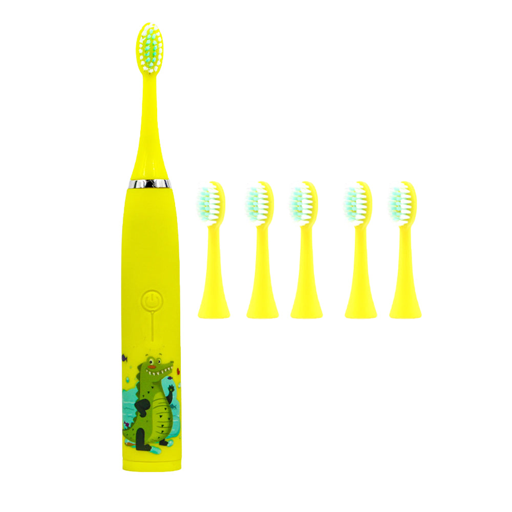 Cute Cartoon Electric Soft Toothbrush with 6 Replacement Electronic Toothbrush Heads