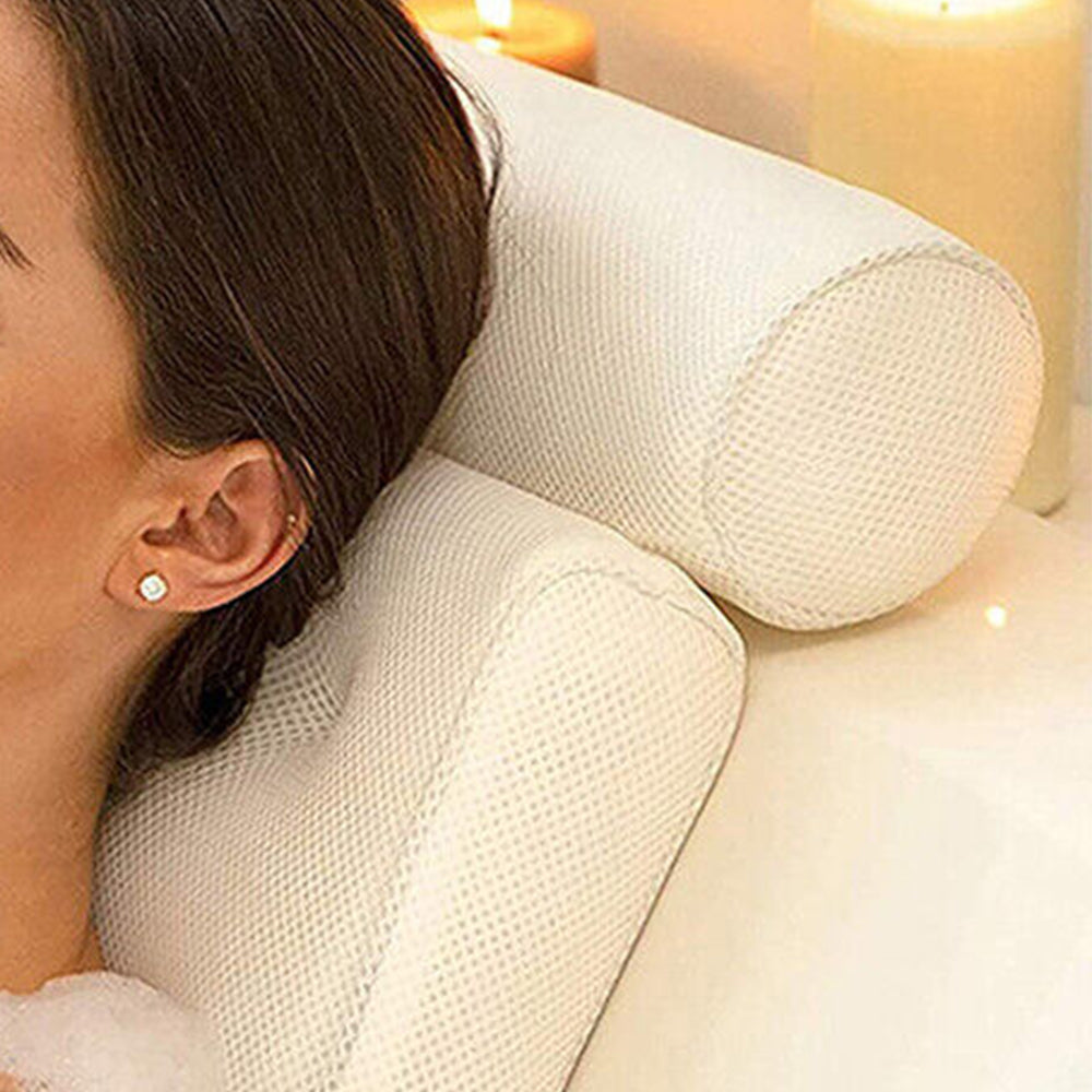 3D Mesh Bath Pillow with Suction Cups Back Neck Support for Bathtub Spa